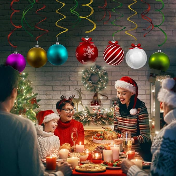 CC HOME 15Pcs Christmas Ball Hanging Swirls Xmas Ball Ceiling Streamer Birthday Decorations Christmas Themed Party Favors for Holiday Baby Shower Home Decoration Party Supplies