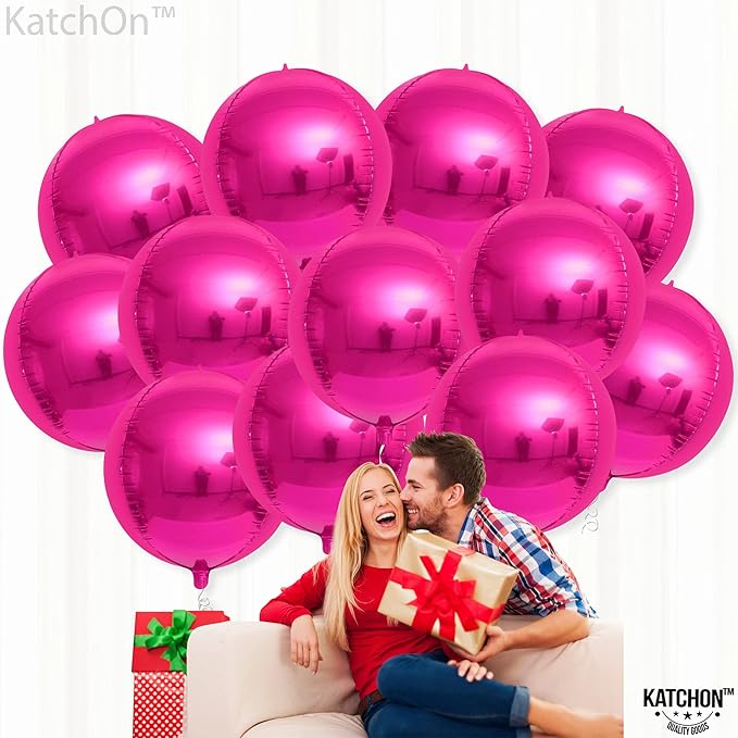 KatchOn, Large, Hot Pink Balloons - 22 Inch, Pack 12 | Foil Balloons, Hot Pink Balloon for Wedding Engagement Bridal Bachelorette Tropical Party Decorations | Gender Reveal Decor | Pink Birthday