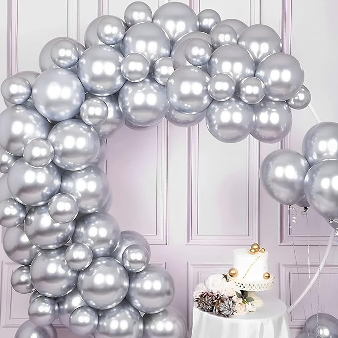 105pcs Metallic Silver Balloons 12inch Party Latex Balloons for Birthday Graduation Baby Shower Wedding Anniversary New Year Party Decorations