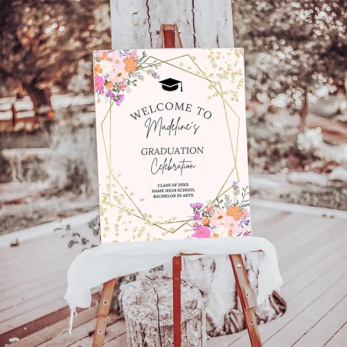 My4gifts Graduation Party Welcome Sign with Photo, Greenery Grad Poster, Personalized Graduation Decor, Class of 2025 Welcome Board, Senior Party Sign, Custom Grad Celebration Sign - 16