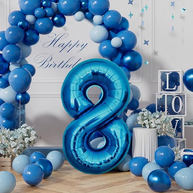 AULE 40 Inch Large 8 Balloon Numbers Blue, Big Foil Number Balloons, Giant Helium Happy Birthday Party Decorations for Man and Women, Huge Mylar Anniversary Party Supplies