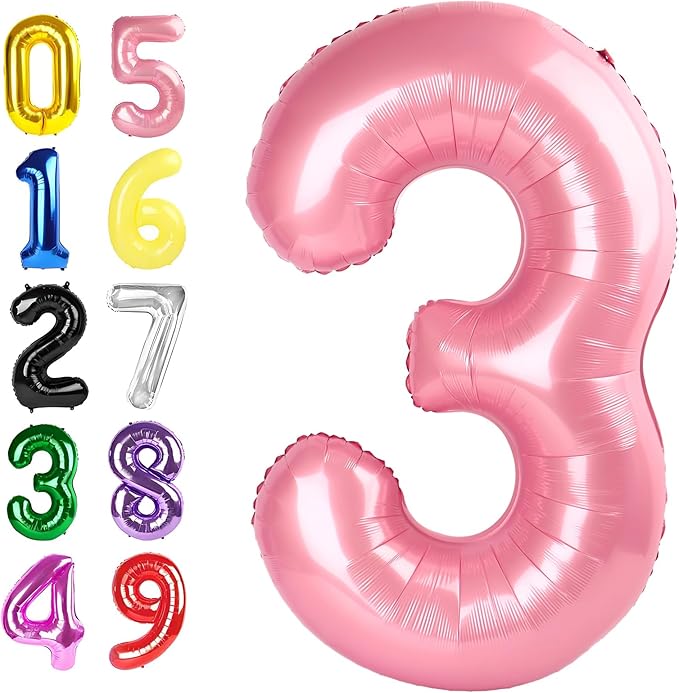 Pearl Pink Number Balloons, 40 Inch 3 Balloon for Birthday Party Decoration, Number 3 Ballon for 3, 13, 23, 30 Celebration, Men and Women Birthday, Wedding, Anniversary Decor