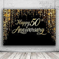 Anniversary Backdrop for Happy 50th Party, Black Gold Background Glitter Bokeh Dots Wedding Anniversary Party Photo Background Cake Table Extra Large Wall Decor Props (73'' x 50'')