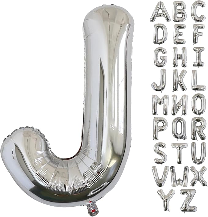 KALOR 40 Inch Silver Letter J Balloons Jumbo Foil Mylar Helium Big Balloons for Birthday Party Anniversary Baby Shower Supplies