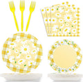 Wiooffen 96 Pcs Daisy Flower Party Supplies for 24 Guests Daisy Party Tableware Set Yellow Daisy Flower Birthday Party Pack Paper Plate Napkin Fork for Birthday Party Wedding Bridal Baby Shower