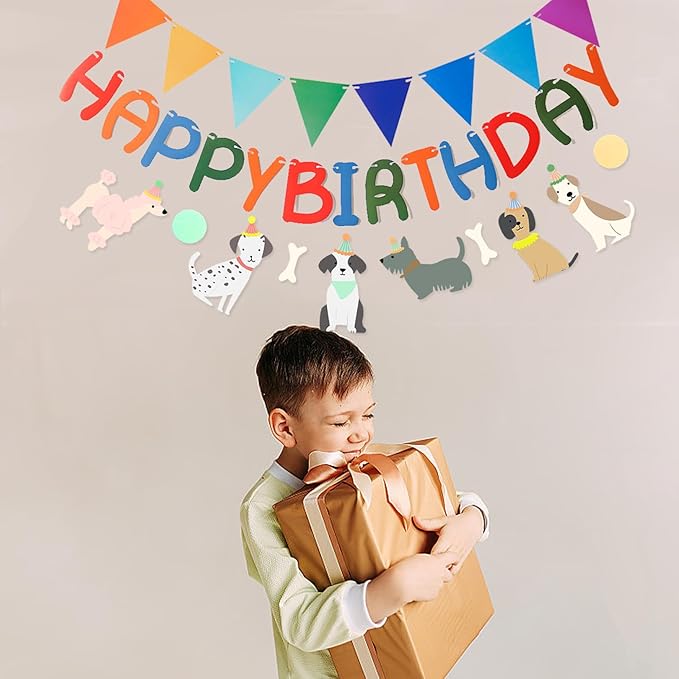3 PCS Rainbow Happy Birthday Banner Dog Themed Pennant Banner for Party Decorations for Boys Girls DIY Party Supplies (Rainbow Pennant)