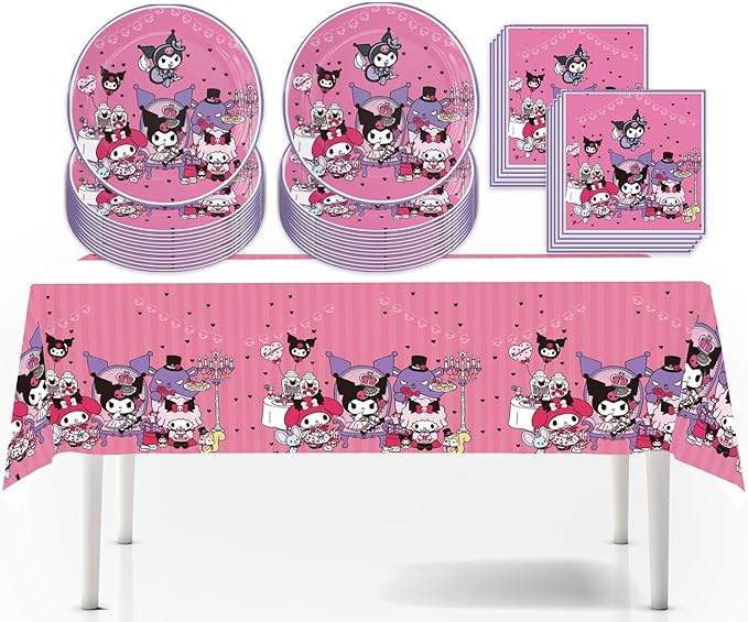 41 pcs Pink Cat Party Decoration Hello Cat Pink Kite Including 1pc Tablecover 20 pcs 7 inches Plates and 20 pcs 6.5 inches Napkins Cat Theme Birthday Party Decoration Favor Sets (41pcs purple 2)
