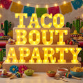 Honoson 14 Pcs Taco Bout a Party Light Decorations Fiesta Cinco De Mayo Decorations Mexican LED Light up Sign Table Decoration for Mexican Taco Twosday Bout Bachelorette Party Home Bar Decor