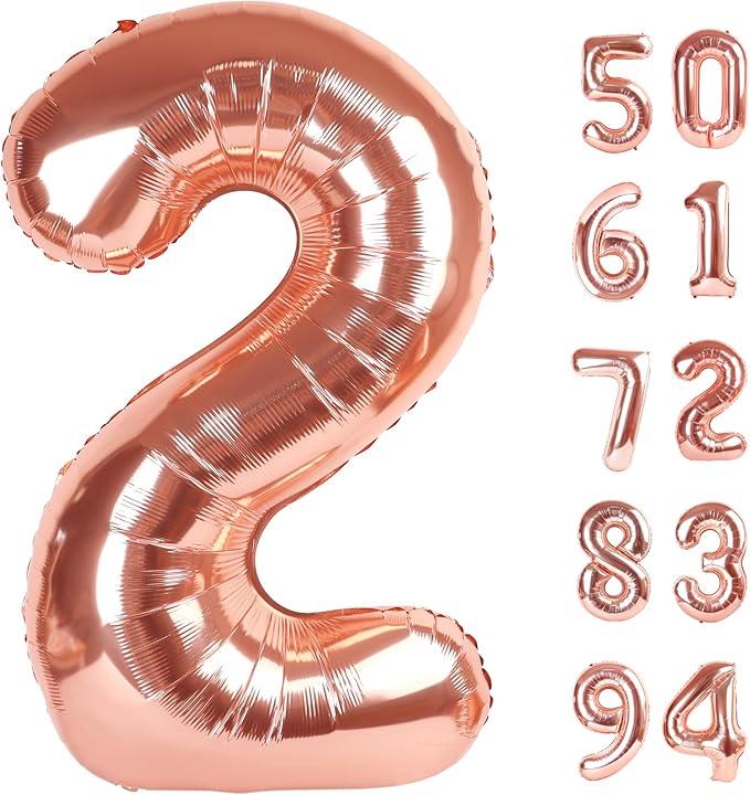 Rose Gold 2 Balloon, Number Balloons 40 Inch, 2nd Balloon Number Birthday Decorations, Second Two Birthday Party Supplies, Number 2