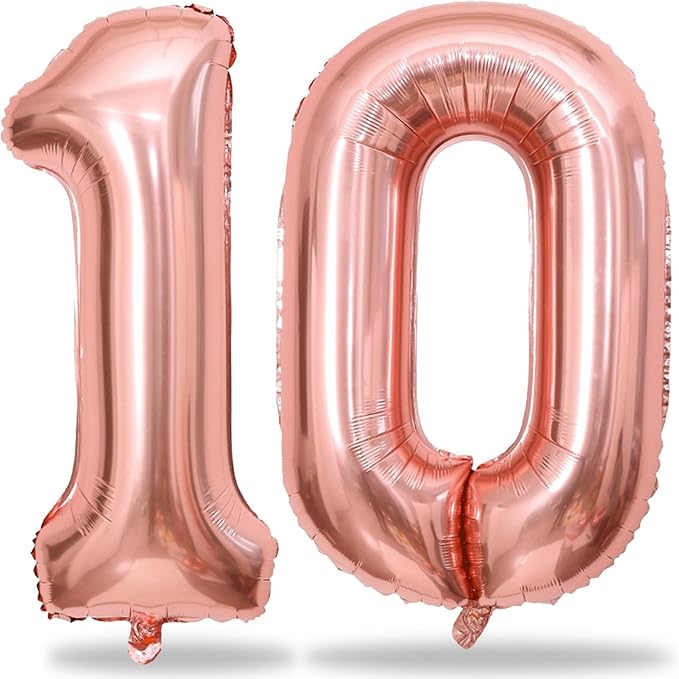 Rose Gold Number 10 Balloons for 10th Birthday Decorations, 40 Inch Rose Gold Helium Mylar Foil Number 1 & 0 Balloons for Girls, 10th Birthday Balloons for Women Anniversary Party Supplies