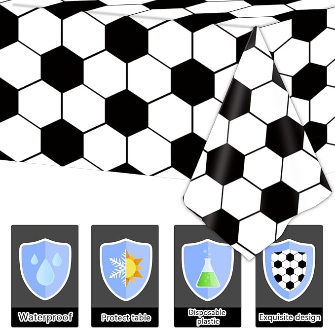 Tevxj 3 Pieces Soccer Party Tablecloths for Soccer Birthday Decorations Plastic Disposable Sports Ball Party Table Covers for Rectangle Tables Birthday Supplies Favors, 54 x 108 Inches