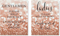 Andaz Press Wedding Party Signs, Glitzy Rose Gold Glitter, 8.5x11-inch, Ladies Gentlemen Bathroom Basket Compliments of Bride Groom, 2-Pack, Bokeh Colored Party Supplies