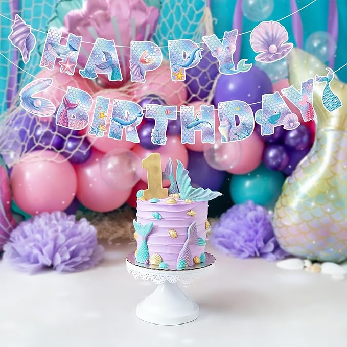 Mermaid Party Decorations Happy Birthday Banner Mermaid Party Banner Garland for Birthday Party Decorations Mermaid Party Supplies
