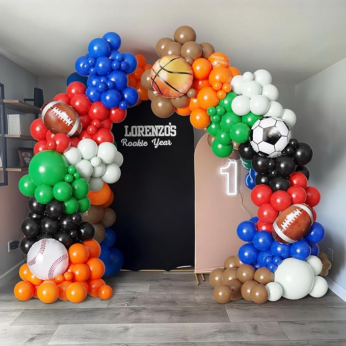 Sports Balloon Arch Kit,154Pcs Colorful Balloon Garland with Football,Basketball,Soccer,Baseball Foil Balloons for Ball Games Day Theme Baby Shower Rugby All Sports Birthday Party Decorations