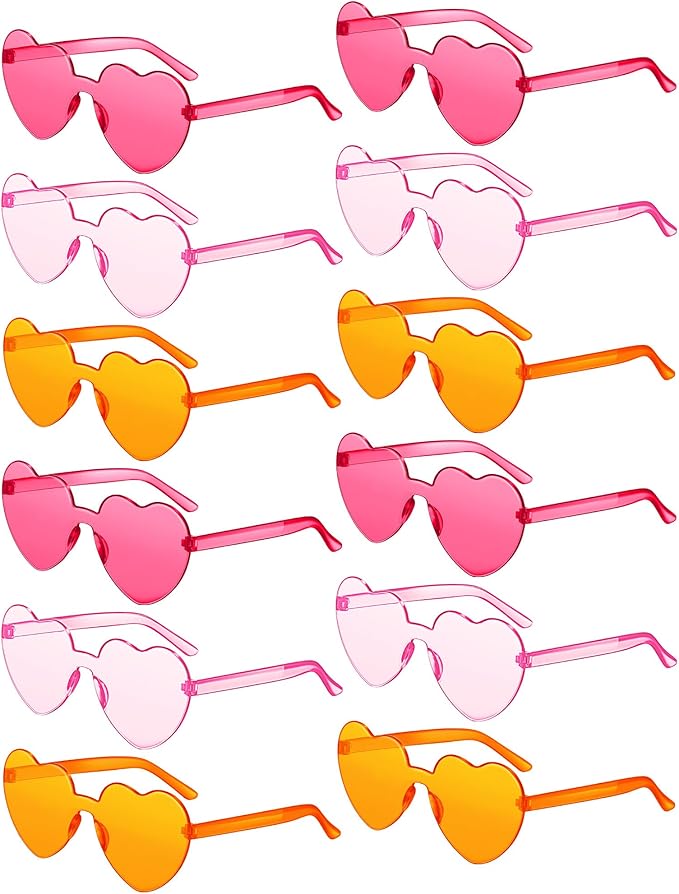 Photect 12 Pair Heart Shaped Sunglasses Neon Color Transparent Heart Glasses for Women Party Favor