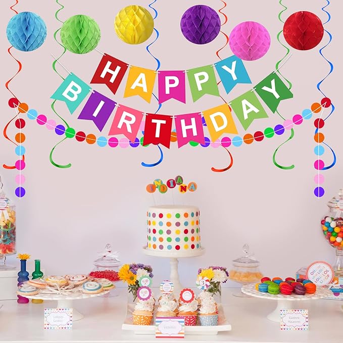 Rainbow Birthday Decorations, Colorful Happy Birthday Banner, happy birthday decorations for Girls Women Party Decorations