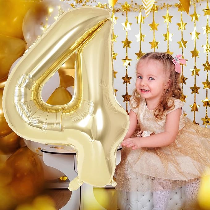 Light Gold Number 4 Balloon 40 Inch, Big Large Foil Helium White Gold Number Balloons, Giant Mylar Number 4 Balloons for 4 Year Old Birthday Party Decorations Supplies Anniversary