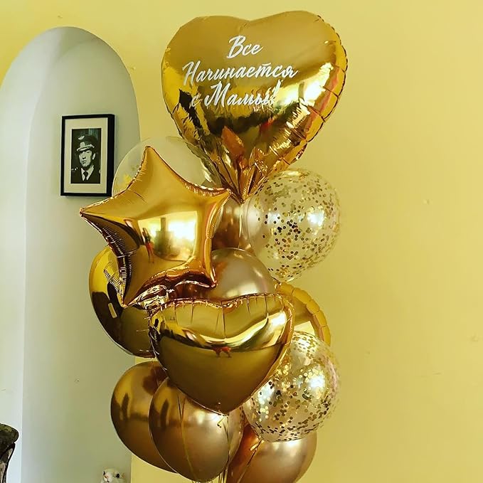 Gold Heart Foil Balloons - 10PCS Heart Shaped Valentines Decorations, 18inch Love Balloons for Helium Wedding, Birthday, Anniversary