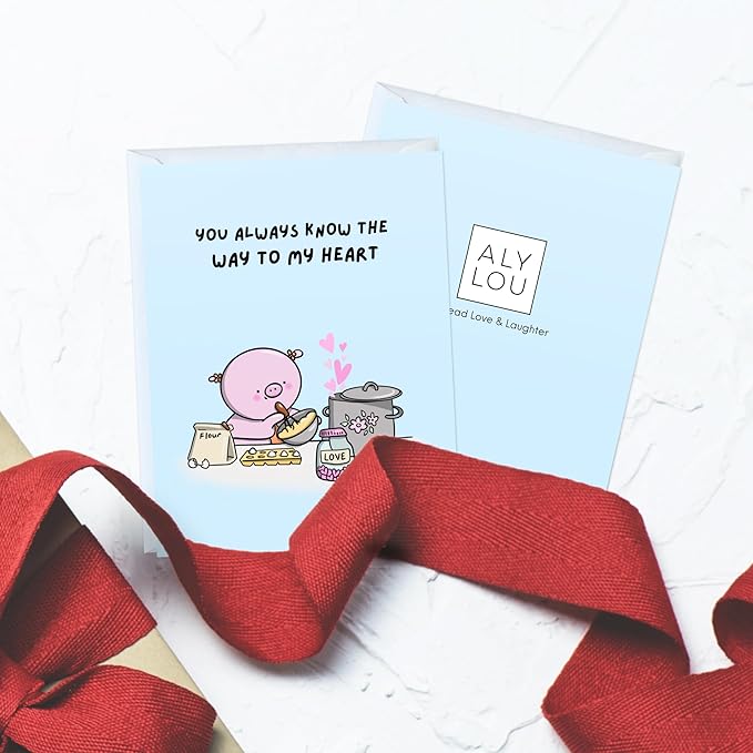 ALY LOU Mothers Day Card for Mom Mother Wife Stepmom Aunt Grandma Parents – Cute Funny Punny Greeting Card for Her from Daughter Son Husband – Blank Inside (Way to My Heart)