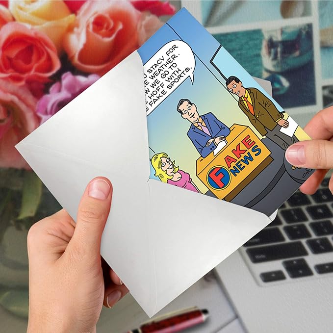 NobleWorks - 1 Funny Birthday Card Cartoons - Hilarious Comic Humor, Notecard with Envelope - Fake News Report C4653BDG