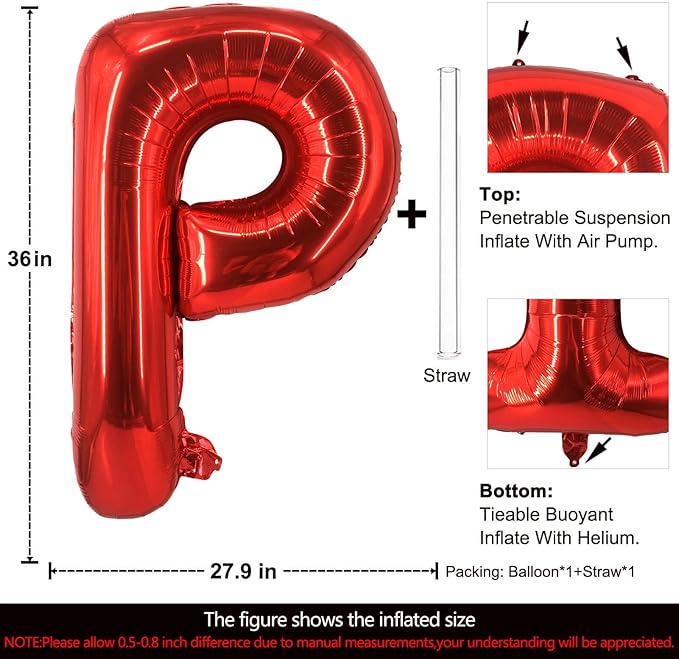 Lovoir 40 Inch Large Red Letter P Balloons Big Size Jumbo Mylar Foil Helium Balloon for Birthday Party Celebration Decorations Alphabet Red P