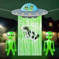 Alien Door Curtains with Tinsel Foil Fringe Curtain Alien Cow Balloon Party Decorations UFO Spacecraft Flying Saucer Spaceship Hanging Banner Backdrop for Birthday Baby Shower Wall Door Decor (Green)