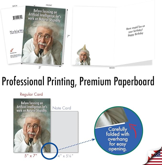 NobleWorks - 1 Funny Birthday Greeting Card w/ 5 x 7 Envelope For Men, Women - Bday Natural Stupidity C8645BDG