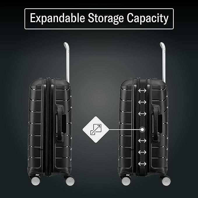 Samsonite Freeform 24-Inch Medium Luggage with Dual 360° Spinner Wheels - Checked Suitcase - TSA Lock, Airline-Approved - Durable Polypropylene Expandable Hardshell for Lightweight Travel - Black