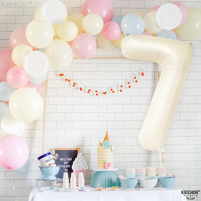 KatchOn, Giant Cream Number 7 Balloon - 40 Inch | 7th Birthday Balloon for 7th Birthday Decorations | 7 Balloons for Birthday | 7 Year Old balloon for 7 Year Decorations