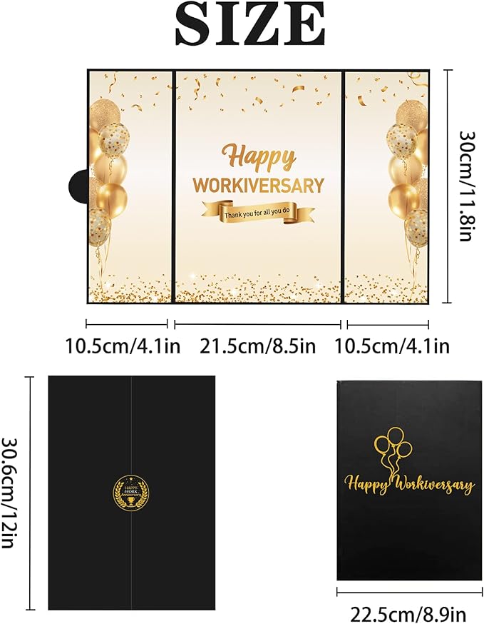 DARUNAXY Black Gold Happy Workiversary Party Decorations, Happy Work Anniversary Alternative Signature Guest Book for Men Women Employee Business Gifts Signing Card Board for Office Supplies