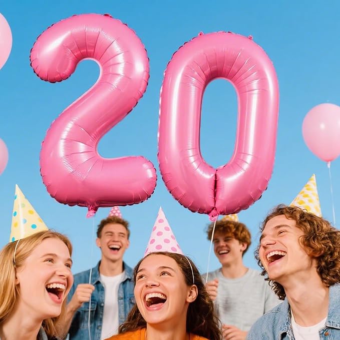 40 Inch Pink Number 20 Digital Balloon,Jumbo Mylar Foil Helium Balloon for 20 Balloons for Birthday Party,Wedding Anniversary Party Decorations