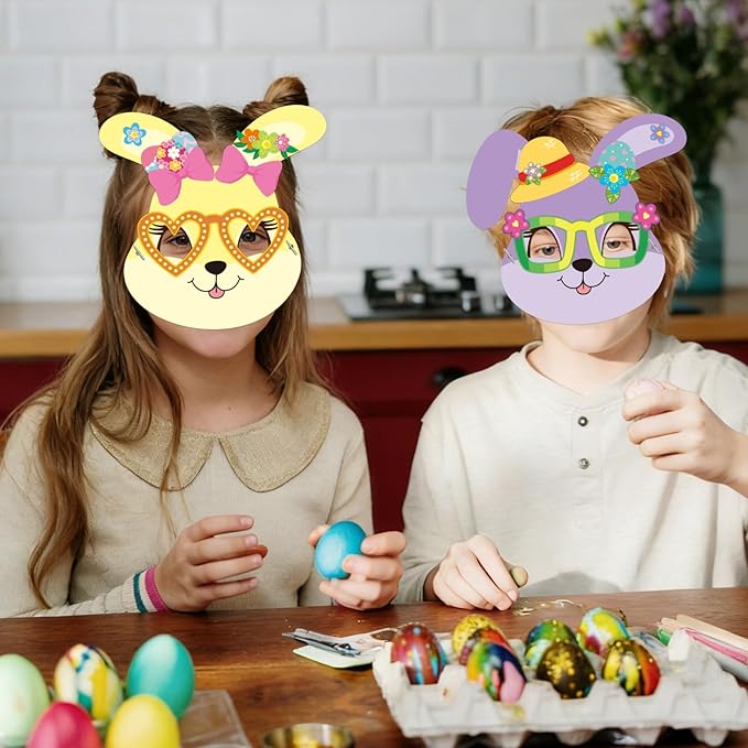 WorldBazaar Easter Bunny Mask Crafts 24 Packs DIY Paper Spring Bunny Mask with Stickers Classroom Family Activities Spring Crafts Easter Party Supplies