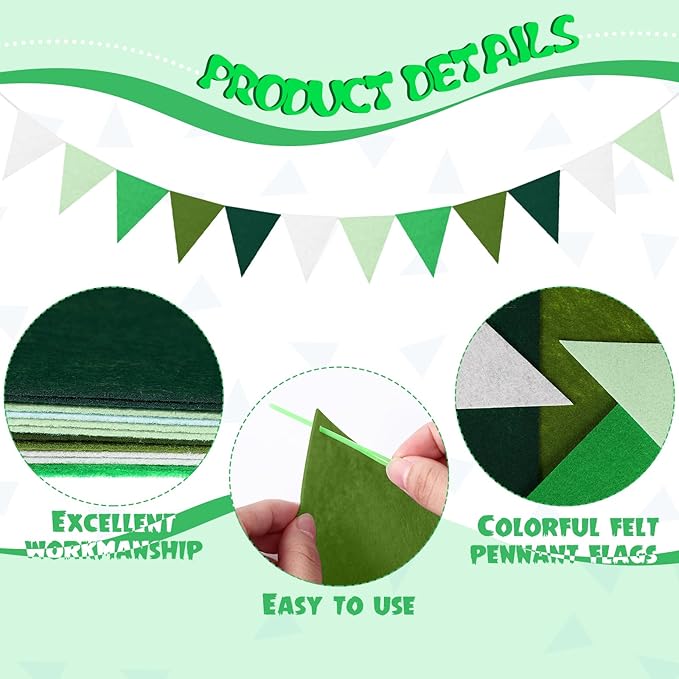 Irenare 9.8ft Pom Pom Garland Felt Rainbow Garland Graduation Party Decoration Colorful Pennant Tassel Banner Birthday Baby Shower Triangle Banner for Classroom School Mantel Fireplace(Gradient Green)