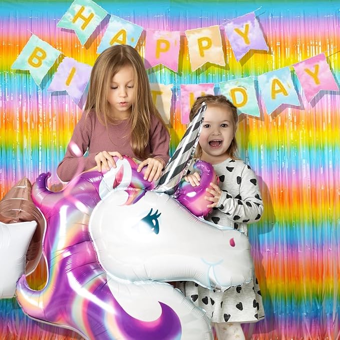 BRAVESHINE Colourful Tinsel Fringe Curtains - 2Pcs 3.2x8.2ft Holidays Photo Booths Streamers Backdrop for Easter/Princess/Pastel/Classroom/Bunny/Girl/Unicorn/Birthday/Bridal Shower Party Decorations