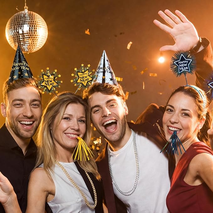 2026 New Years Eve Party Supplies for Guests Happy New Year Headbands Hats Noise Makers Glasses Necklace