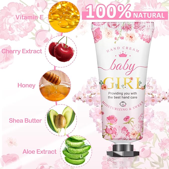 60 Sets Baby Shower Hand Cream Gifts, Baby Shower Party Favors for Guests, Hand Cream Set for Bridal Wedding Thank You Gifts, Travel Size Hand Lotion Bulk (Girl)
