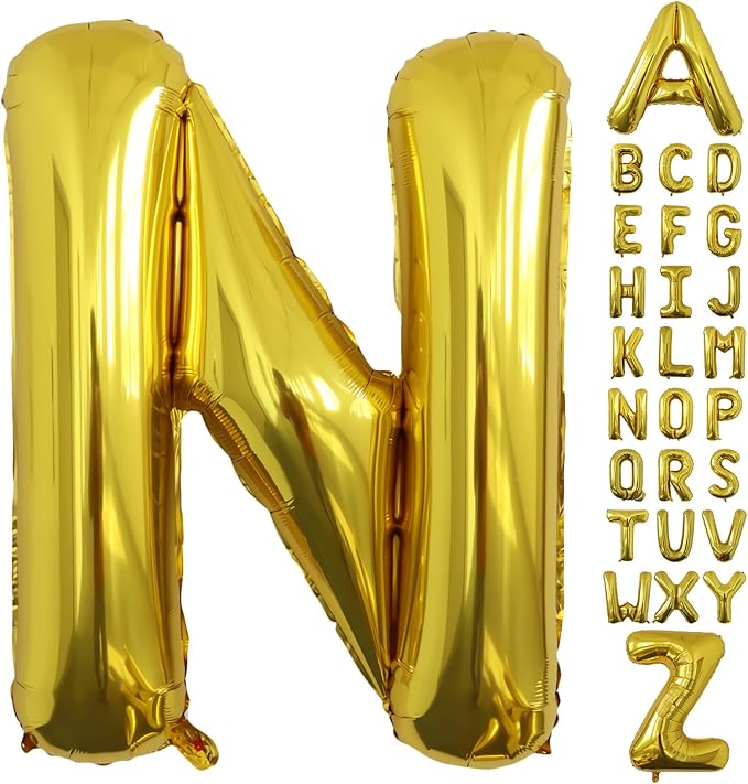Letter Balloons Gold Party Balloon - 40 Inch Large Gold Letter N Balloon, Letter Balloon Birthday Decorations, Balloon for Women Men Anniversary Party Decorations Supplies