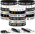 JUNEBRUSHS 42pcs Cancer Awareness Silicone Wristband Bulk All Prevention Ribbon Inspirational Rubber Bracelets for Cancer Fighters Favor Dress-Up Supplies