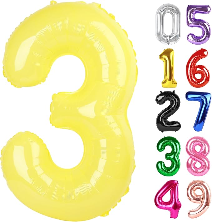 Yellow Number 3 Balloon 40 Inch, 3rd Birthday Celebration Supplies for Girls Boys Women Men, 3 Balloon for Girls Boys Theme Party