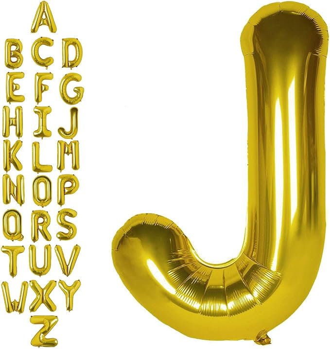 40 Inch Gold Letter J Balloons, DIY Phrase Foil Alphabet Letter J Balloons DIY Word J Banner for Birthday Anniversary Celebration Graduation Party Supplies Decoration