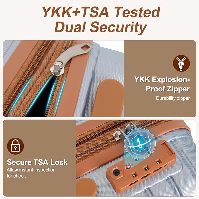 Romswi 3 Piece Luggage Sets, Expandable PC+ABS Hardshell Suitcase Set with TSA Lock YKK Zipper and Dual Spinner Wheels, Large Checked Travel Suitcases, 20/24/28 Inch, Silver