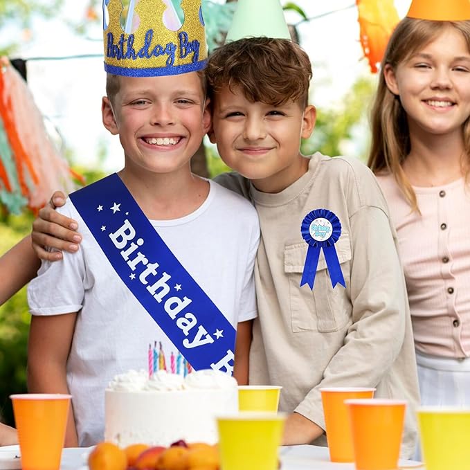 Birthday Boy Hat, Prince Crown Birthday Boy Party Accessory Supplies King Crown Boys Birthdays Party Dress-Up Set for Boys Birthdays Party Decoration