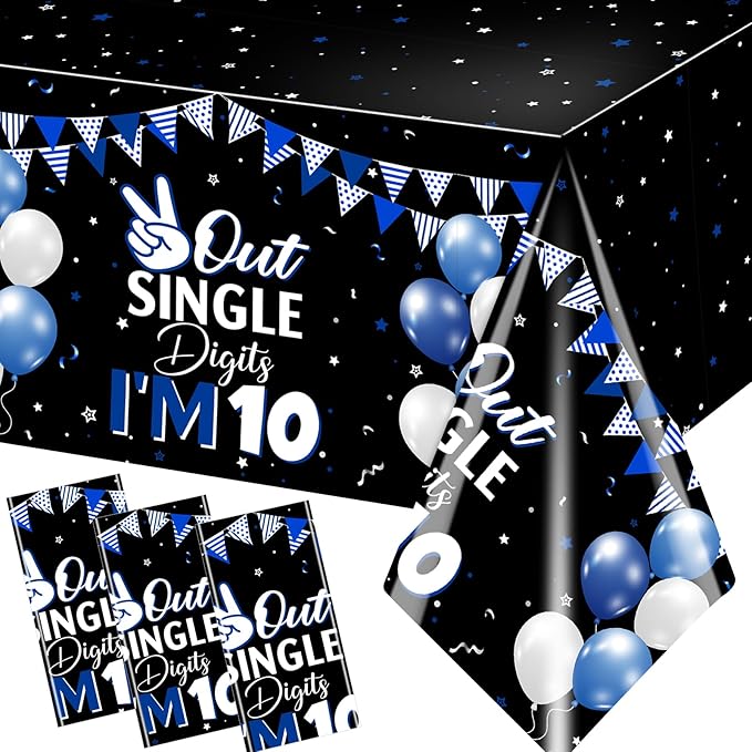 10th Birthday Decorations for Boys,3pcs Double Digits Birthday Boy Tablecloths 10 Year Old Birth-Day Decorations Plastic Table Cover for Boys Birth-Day Party