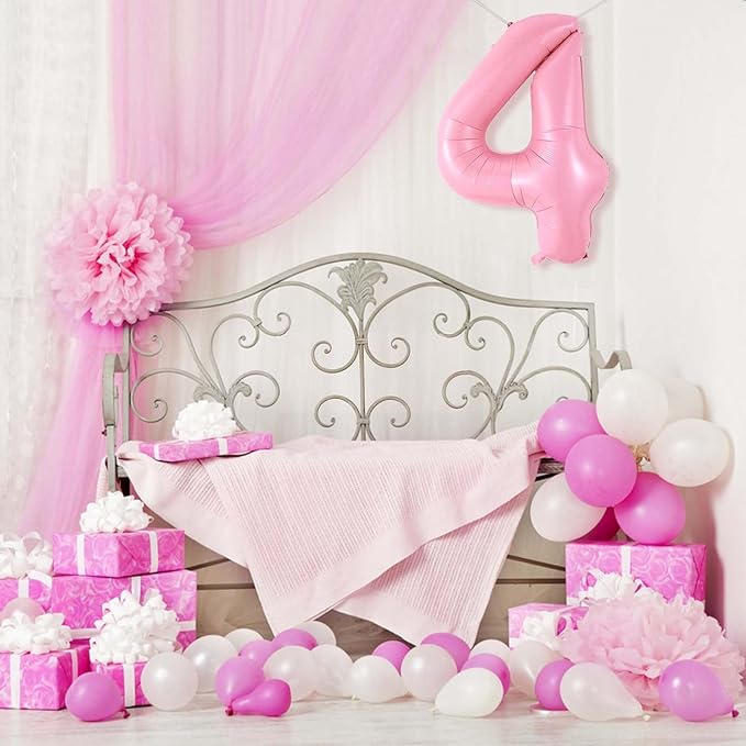 Number 4 Balloon 40 Inch Pink Number Balloon Foil Mylar Alphabet Balloon for Birthday Wedding Baby Shower Party Large Number Balloon