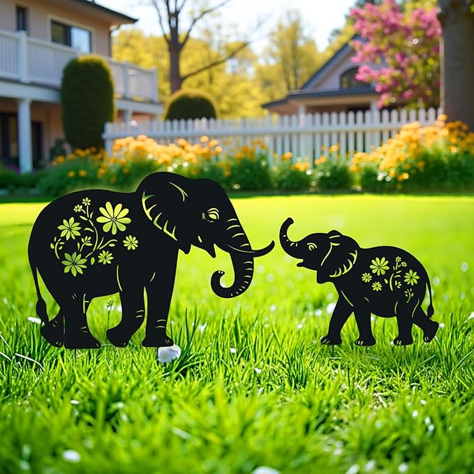 Elephant Metal Garden Stakes Decorative, Gifts for Women/Men/Elephant Lovers, Black Silhouette Statues Spring Outdoor Decorations for Garden, Yard, Lawn, Pathway,Patio,Outside