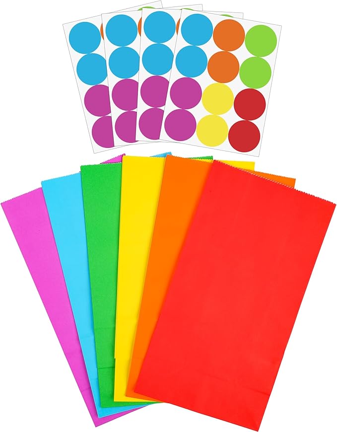 Cooraby 30 Pack Rainbow Gift Bags Candy Paper Bags with Stickers 5.1 x 3.1 x 9.4 Inches Snack Sweet Craft Bags for Birthday Wedding Party Anniversaries with 48 Stickers