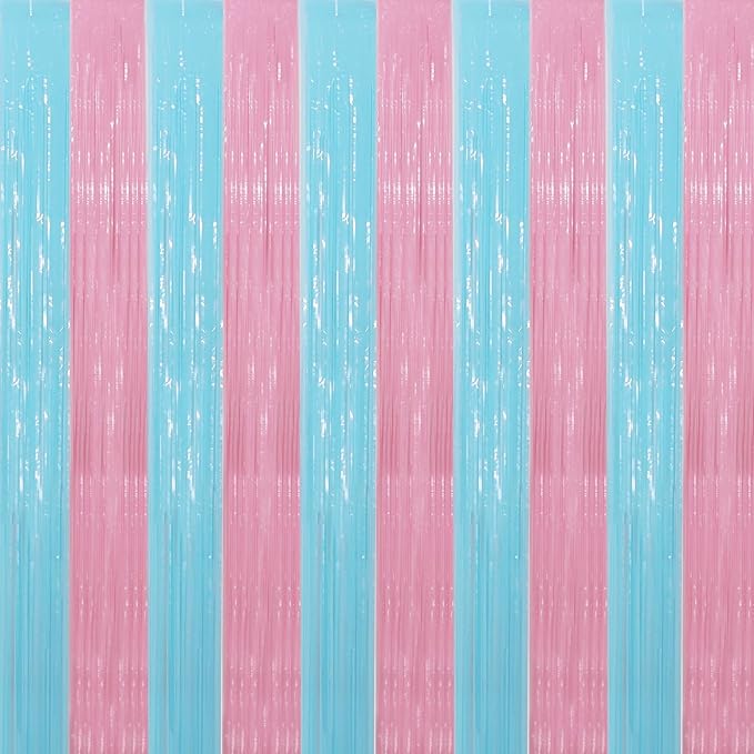 TONIFUL Light Pink Light Blue Door Streamers,Black and Pink Photo Booth Backdrop Metallic Streamers Foil Fringe Curtain for Birthday,New Year,Graduation,Grad,Baby Shower Party Streamers Decoration