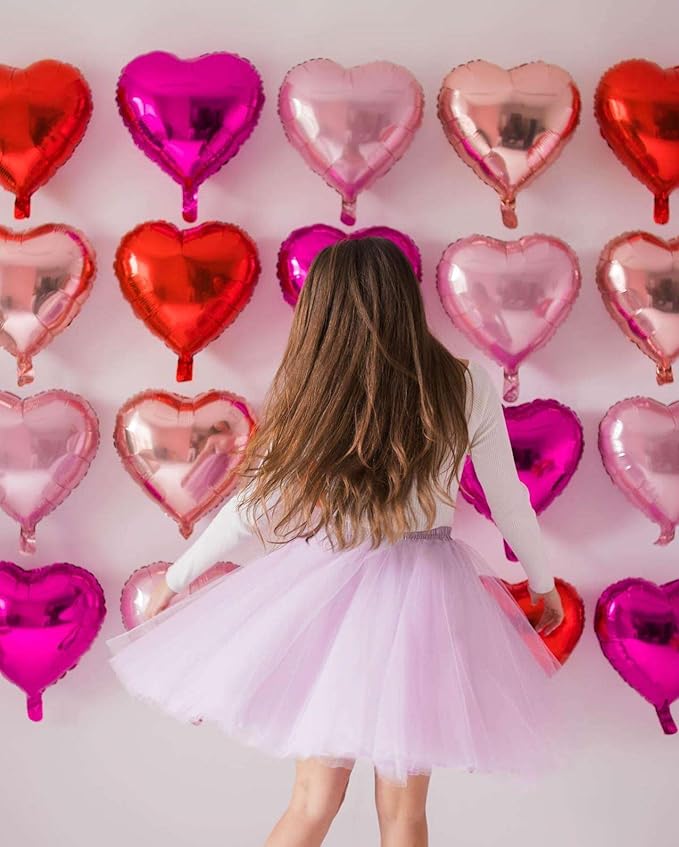 Lovoir 12 Pcs Pink Heart Shape Foil Mylar Balloons 18 Inch Love Balloons for Valentine's Day Birthday Party Decorations Wedding Engagement Romantic Decor (Pearl Pink & Pearl Blue & White)