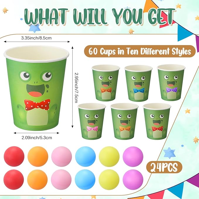 Passover Game for Family with 60 Frog Cups 24 Colorful Balls 10 Plagues of Egypt Party Supplies Throwing Toss Game for Passover Pesach Seder Jewish Holiday Gathering Indoor Outdoor Activitie