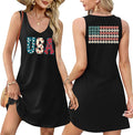 LHBNK 4th of July Dress for Women: American Flag Tank Dresses Star Striped Splicing Loose V Neck Sundresses